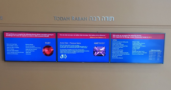 The Merage Jewish Community Center Displays Digital Donor Recognition Wall