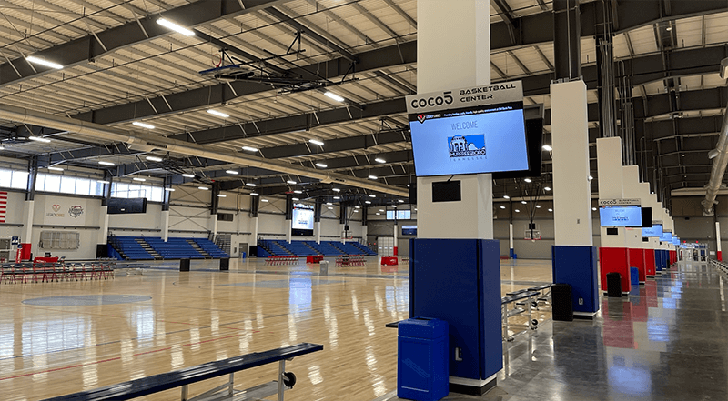 Basketball court with digital signage displays